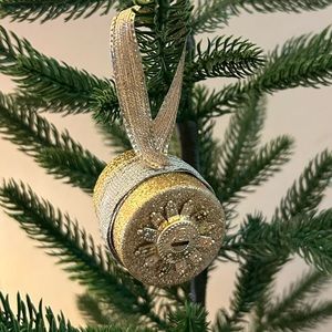 Upcycled gold and turquoise Christmas ornament